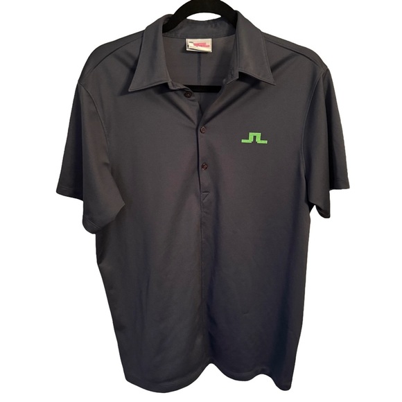 J Lindeberg Men's Performance Polo Shirt Dark Grey Neon Green Logo Sz L NWOT - Picture 2 of 11